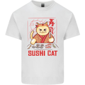 Funny Sushi Cat Food Fish Chef Japan Mens Cotton T-Shirt Tee Top White