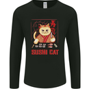 Funny Sushi Cat Food Fish Chef Japan Mens Long Sleeve T-Shirt Black