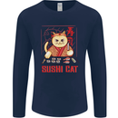 Funny Sushi Cat Food Fish Chef Japan Mens Long Sleeve T-Shirt Navy Blue