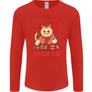 Funny Sushi Cat Food Fish Chef Japan Mens Long Sleeve T-Shirt Red
