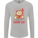 Funny Sushi Cat Food Fish Chef Japan Mens Long Sleeve T-Shirt Sports Grey