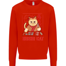 Funny Sushi Cat Food Fish Chef Japan Mens Sweatshirt Jumper Bright Red