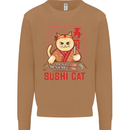 Funny Sushi Cat Food Fish Chef Japan Mens Sweatshirt Jumper Caramel Latte