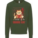Funny Sushi Cat Food Fish Chef Japan Mens Sweatshirt Jumper Forest Green