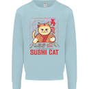 Funny Sushi Cat Food Fish Chef Japan Mens Sweatshirt Jumper Light Blue