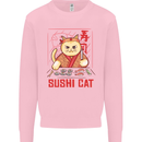 Funny Sushi Cat Food Fish Chef Japan Mens Sweatshirt Jumper Light Pink