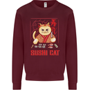 Funny Sushi Cat Food Fish Chef Japan Mens Sweatshirt Jumper Maroon