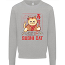 Funny Sushi Cat Food Fish Chef Japan Mens Sweatshirt Jumper Sports Grey