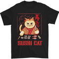 Funny Sushi Cat Food Fish Chef Japan Mens T-Shirt Cotton Gildan Black