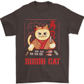 Funny Sushi Cat Food Fish Chef Japan Mens T-Shirt Cotton Gildan Dark Chocolate
