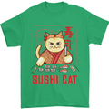 Funny Sushi Cat Food Fish Chef Japan Mens T-Shirt Cotton Gildan Irish Green