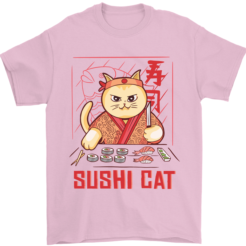 Funny Sushi Cat Food Fish Chef Japan Mens T-Shirt Cotton Gildan Light Pink