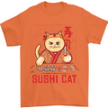 Funny Sushi Cat Food Fish Chef Japan Mens T-Shirt Cotton Gildan Orange