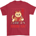 Funny Sushi Cat Food Fish Chef Japan Mens T-Shirt Cotton Gildan Red