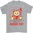 Funny Sushi Cat Food Fish Chef Japan Mens T-Shirt Cotton Gildan Sports Grey