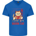 Funny Sushi Cat Food Fish Chef Japan Mens V-Neck Cotton T-Shirt Royal Blue
