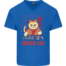 Funny Sushi Cat Food Fish Chef Japan Mens V-Neck Cotton T-Shirt Royal Blue