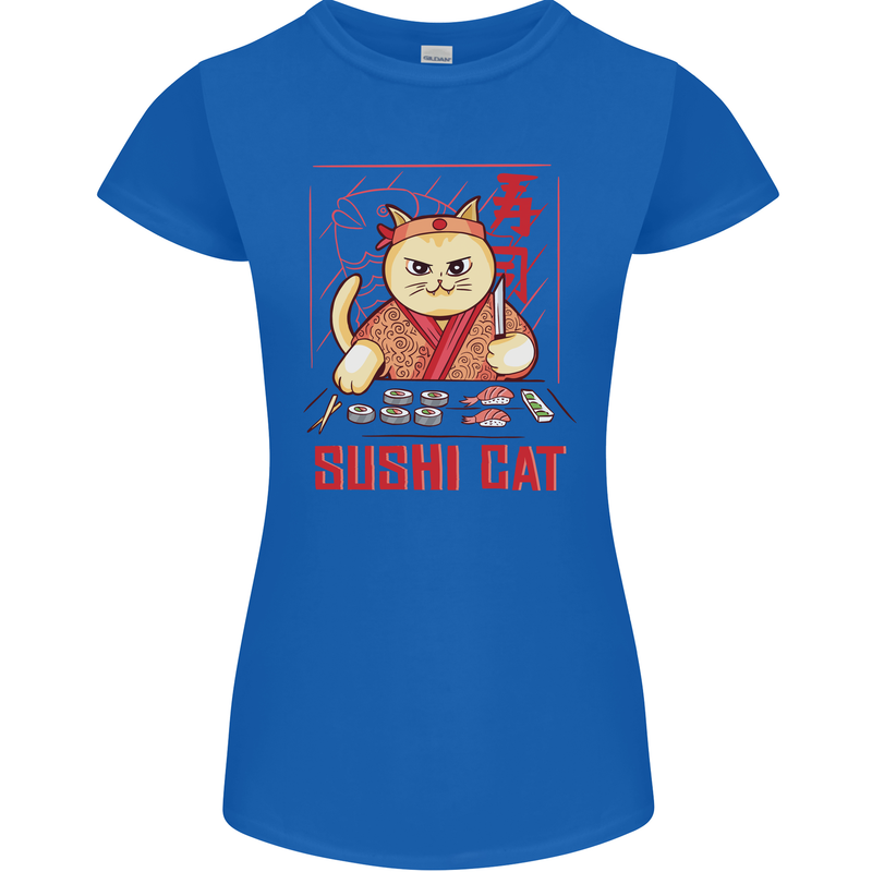 Funny Sushi Cat Food Fish Chef Japan Womens Petite Cut T-Shirt Royal Blue