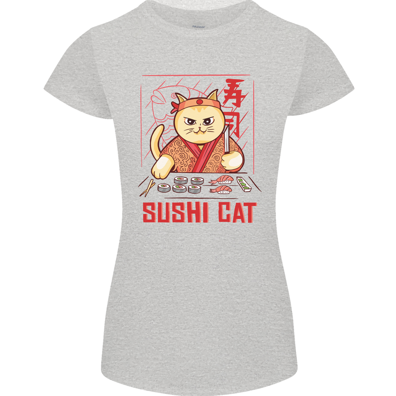 Funny Sushi Cat Food Fish Chef Japan Womens Petite Cut T-Shirt Sports Grey