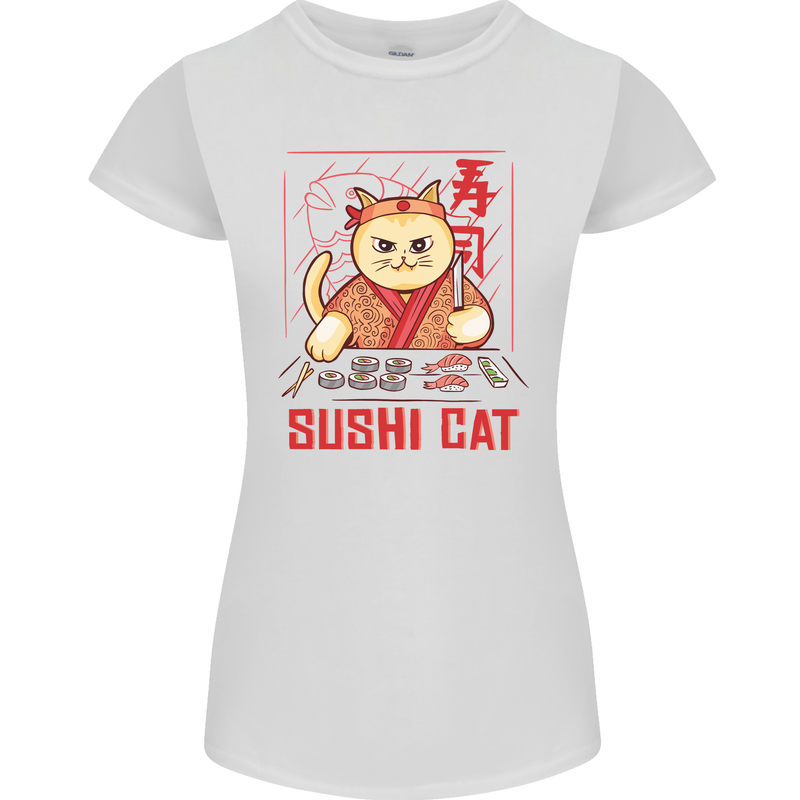 Funny Sushi Cat Food Fish Chef Japan Womens Petite Cut T-Shirt White