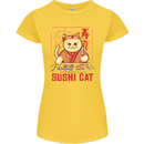 Funny Sushi Cat Food Fish Chef Japan Womens Petite Cut T-Shirt Yellow