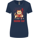 Funny Sushi Cat Food Fish Chef Japan Womens Wider Cut T-Shirt Navy Blue