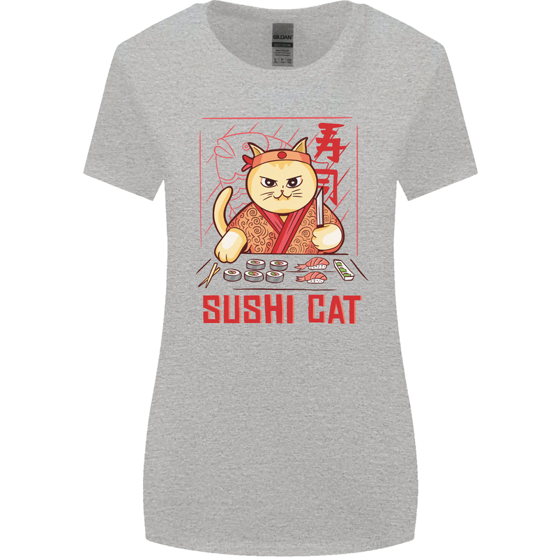 Funny Sushi Cat Food Fish Chef Japan Womens Wider Cut T-Shirt Sports Grey