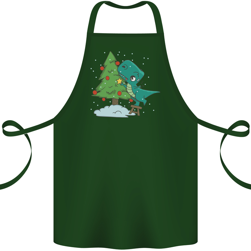 Funny T-Rex Christmas Tree Dinosaur Cotton Apron 100% Organic Forest Green