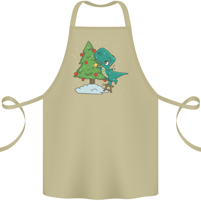 Funny T-Rex Christmas Tree Dinosaur Cotton Apron 100% Organic Khaki