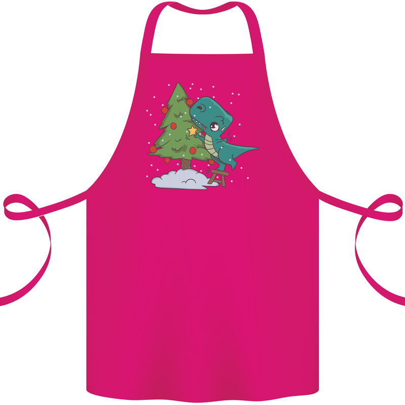 Funny T-Rex Christmas Tree Dinosaur Cotton Apron 100% Organic Pink