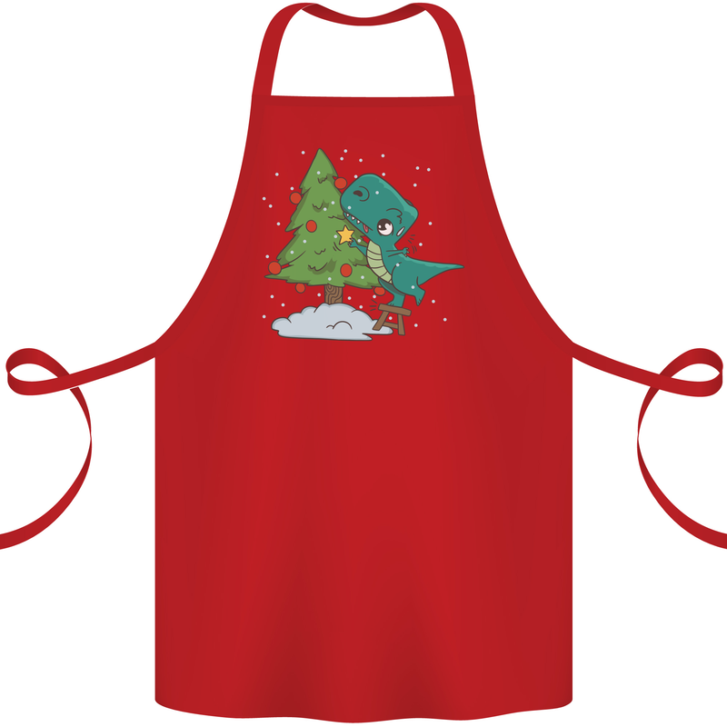 Funny T-Rex Christmas Tree Dinosaur Cotton Apron 100% Organic Red