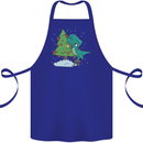 Funny T-Rex Christmas Tree Dinosaur Cotton Apron 100% Organic Royal Blue