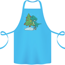 Funny T-Rex Christmas Tree Dinosaur Cotton Apron 100% Organic Turquoise