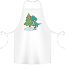 Funny T-Rex Christmas Tree Dinosaur Cotton Apron 100% Organic White