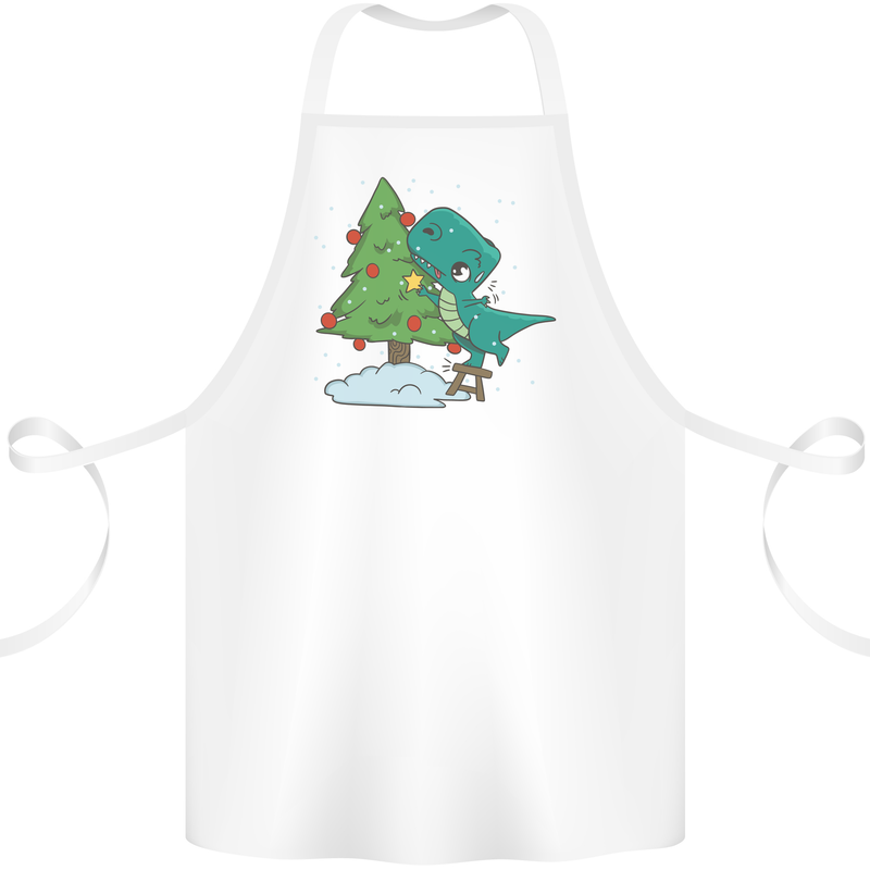 Funny T-Rex Christmas Tree Dinosaur Cotton Apron 100% Organic White