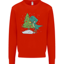 Funny T-Rex Christmas Tree Dinosaur Kids Sweatshirt Jumper Bright Red