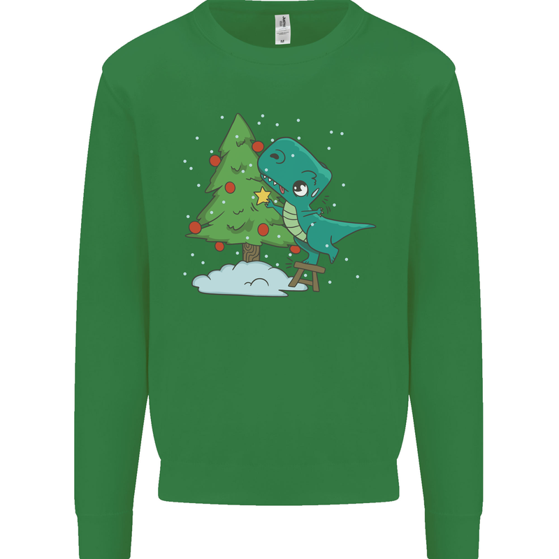 Funny T-Rex Christmas Tree Dinosaur Kids Sweatshirt Jumper Irish Green