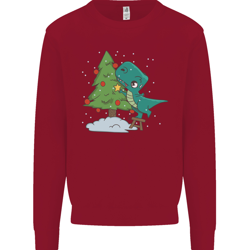 Funny T-Rex Christmas Tree Dinosaur Kids Sweatshirt Jumper Red