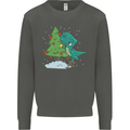 Funny T-Rex Christmas Tree Dinosaur Kids Sweatshirt Jumper Storm Grey