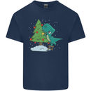 Funny T-Rex Christmas Tree Dinosaur Kids T-Shirt Childrens Navy Blue