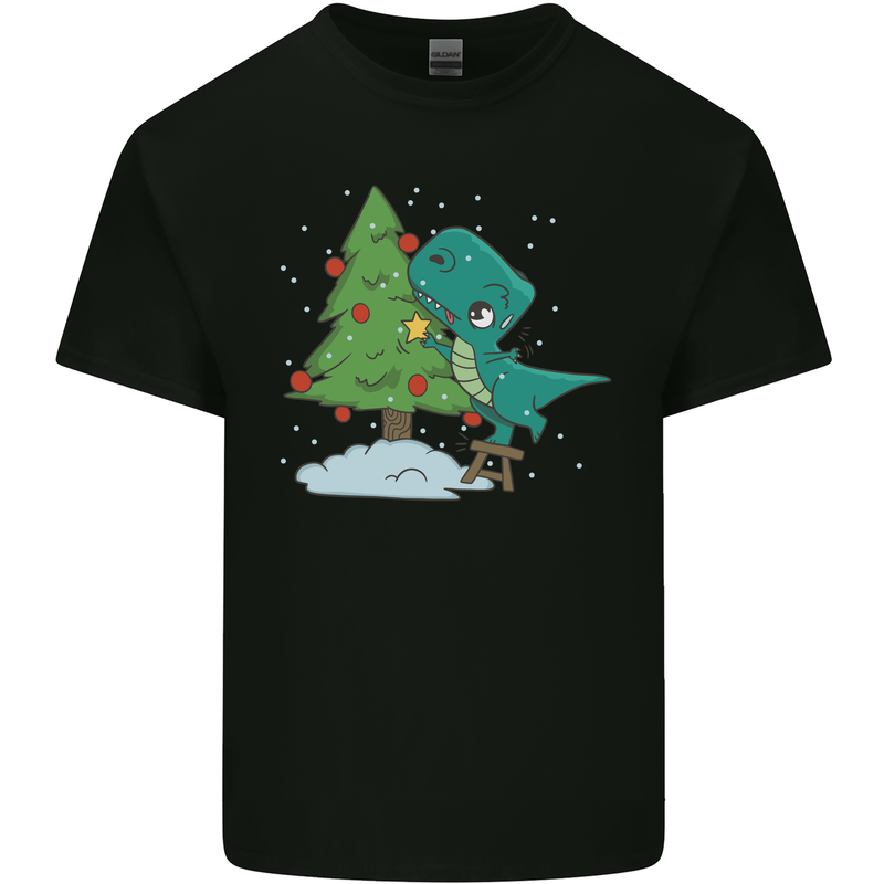 Funny T-Rex Christmas Tree Dinosaur Mens Cotton T-Shirt Tee Top Black