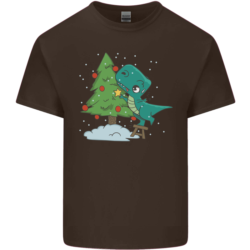 Funny T-Rex Christmas Tree Dinosaur Mens Cotton T-Shirt Tee Top Dark Chocolate