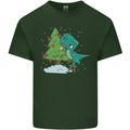 Funny T-Rex Christmas Tree Dinosaur Mens Cotton T-Shirt Tee Top Forest Green