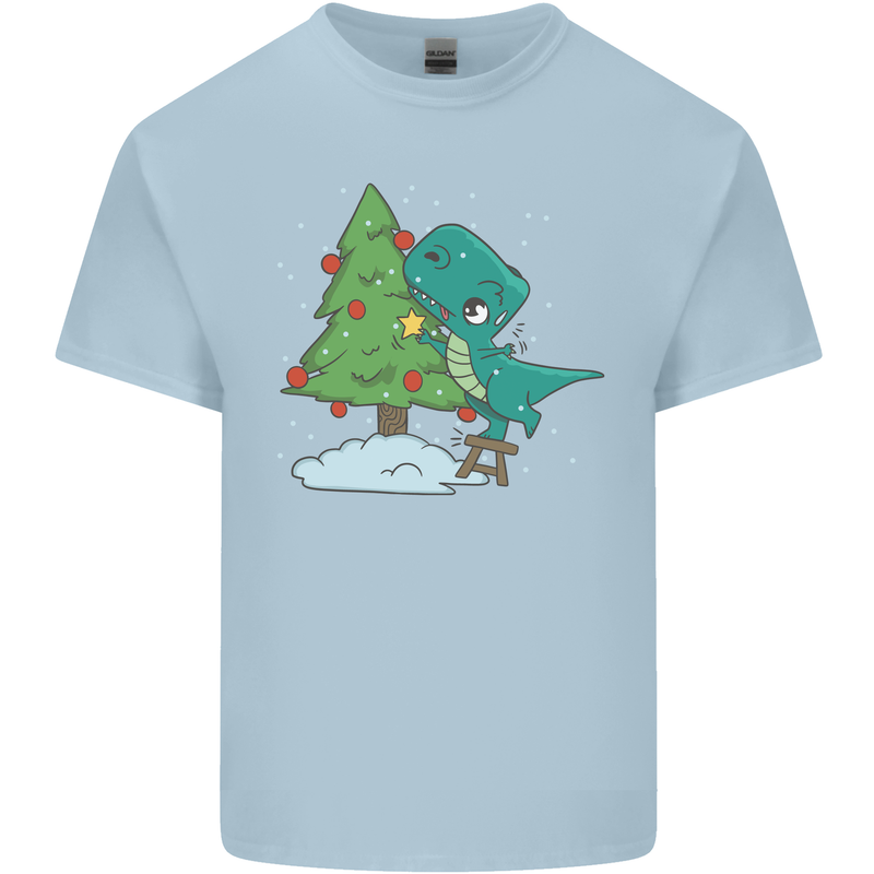 Funny T-Rex Christmas Tree Dinosaur Mens Cotton T-Shirt Tee Top Light Blue