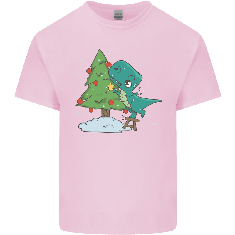 Funny T-Rex Christmas Tree Dinosaur Mens Cotton T-Shirt Tee Top Light Pink