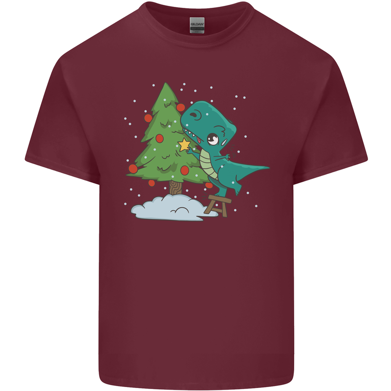 Funny T-Rex Christmas Tree Dinosaur Mens Cotton T-Shirt Tee Top Maroon