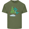 Funny T-Rex Christmas Tree Dinosaur Mens Cotton T-Shirt Tee Top Military Green