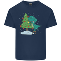 Funny T-Rex Christmas Tree Dinosaur Mens Cotton T-Shirt Tee Top Navy Blue