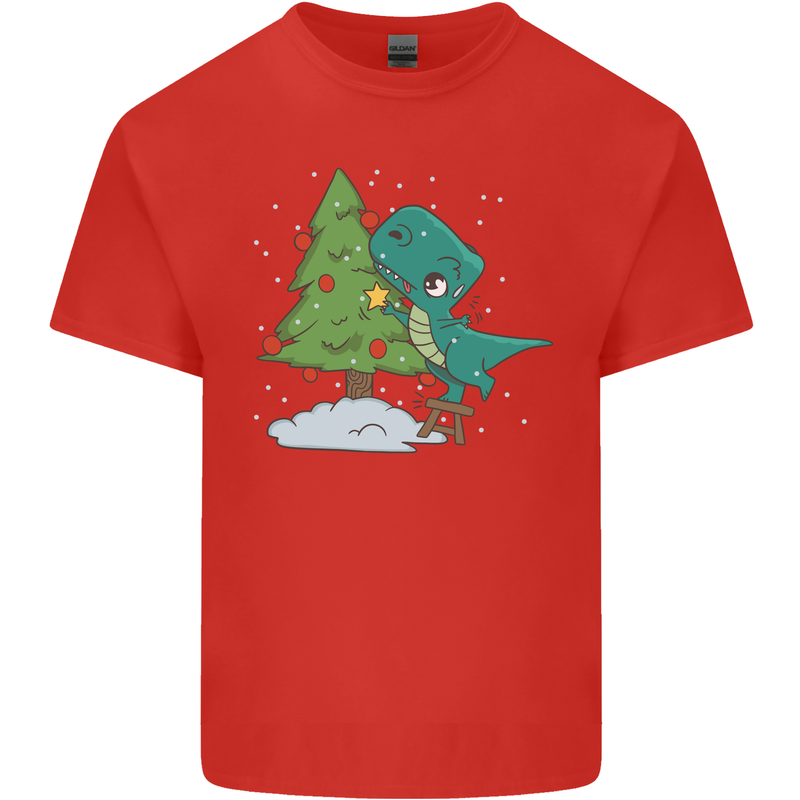Funny T-Rex Christmas Tree Dinosaur Mens Cotton T-Shirt Tee Top Red