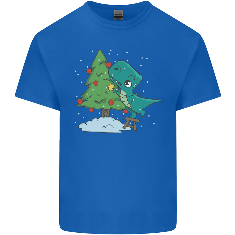 Funny T-Rex Christmas Tree Dinosaur Mens Cotton T-Shirt Tee Top Royal Blue
